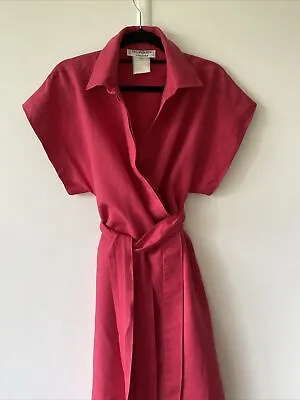 Yves Saint Laurent Rive Gauche Red Linen Wrap Dress Size 8 • $250