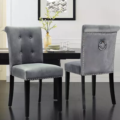 Fabric Velvet Dining Chair Bedroom Upholstered Side Chairs With Knocker Back 2/4 • £72.95