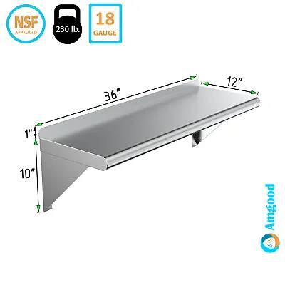 12  X 36  Metal Shelf | NSF Stainless Steel Wall Mount Floating Shelving  • $56.95
