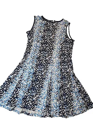 Gabby Skye Size 16 Blue Leaf Print Sleeveless Fit And Flare Floral Tank Dress • $12