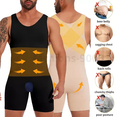 Men Shapewear Bodysuit Tummy Control Gynecomastia Compression Shirts Body Shaper • £6.79