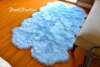 Baby Blue Furry Quad Sheepskin  Nursery Rug 3' X 5' • $79