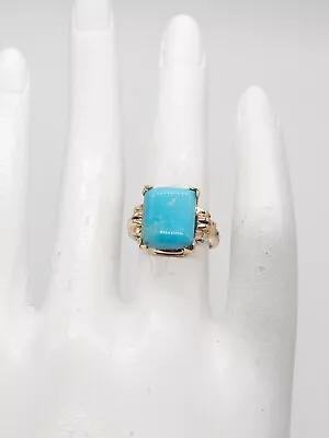 Vintage 1930s ART DECO 7ct Natural Turquoise 14k Yellow Gold Ring • $385