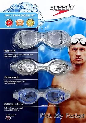 $21.95 • Buy Speedo Swim Goggles Adult Men (Ryan Lochte) UV/P, A/F, L/F - 3 Pack