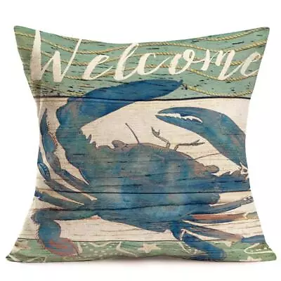 Ocean Beach Throw Pillow Covers Case Decorative Vintage Wood Welcome Sea Coas... • $18.55