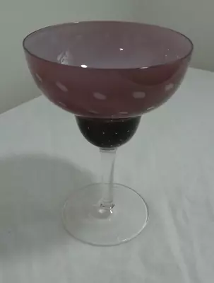 Vintage Drink Wine Glass Stemmed Purple Pink Clear 6 1/2  Drinkware Barware Deco • $19.99