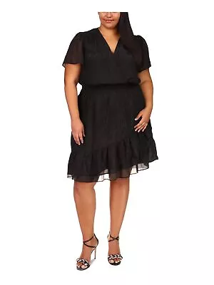 MICHAEL KORS Womens Black Asymmetrical Hem Lined Flutter Sleeve Dress Plus 1X • $28.99