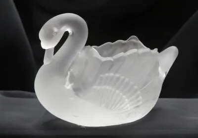 Vintage Frosted Pressed Glass Swan Salt Cellar Large Trinket Heavy • $8.88