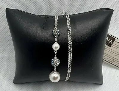 $14.99 • Buy Nadri Crystal & Faux Pearl Y Necklace Rhodium Plated Silver New With Tags Great!