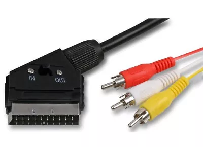 £3.49 • Buy 2M Metre Scart To 3x Phono RCA AV Cable IN OUT Switchable Triple Lead Switch