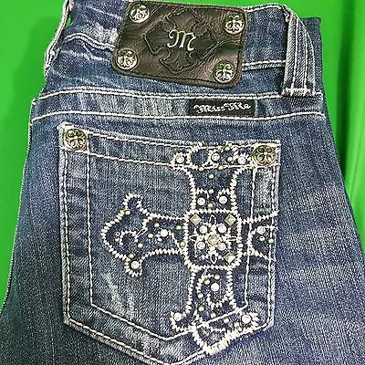 Miss Me Skinny Jeans 25 X 32 Cross Studs Heavy Stitch Buckle Distressed JP51015k • $23.99