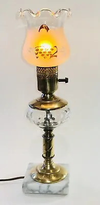 VTG MCM 16” Hollywood Regency Brass Lamp Frosted Glass Shade W/Marble Base • $45