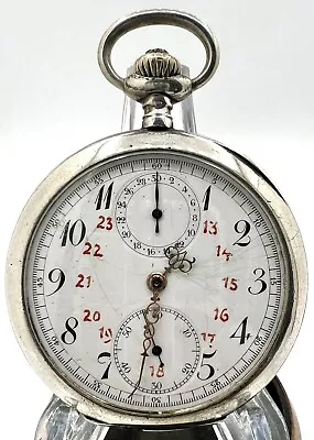 Antique WW1 Military Swiss 16s Coin Silver Lemania Chronograph Pocket Watch • $28