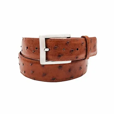 Genuine Full Quill Ostrich Cognac Leather Belt (Made In U.S.A) • $135