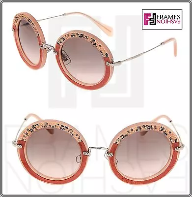 MIU MIU NOIR Crystal Pave ROCK 08R Pink Coral Suede Round Sunglasses MU08RS • $136.08