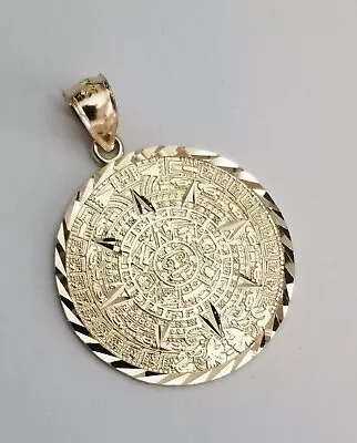 $229 • Buy 14k Solid Real Yellow Gold Diamond Cut Mexican Aztec Calendar Calendario Sun Ma