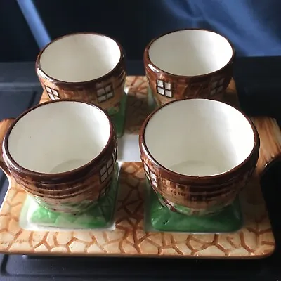 Vintage Four Cups And Tray Tea/Sake Set “Cottage Style” From Occupied Japan • $11.25