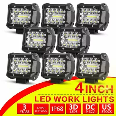 8pcs 4  INCH 200W LED Light Bar Spot Flood Beam Off-Road Driving Fog Lights 12V • $58.99