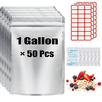 $21.35 • Buy 50 Pack 1 Gallon Mylar Bags For Food Storage With With Oxygen Absorbers