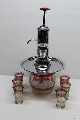 Vintage Decanter Set Pump Shot Glass Cranberry Liquor Dispenser • $44.99