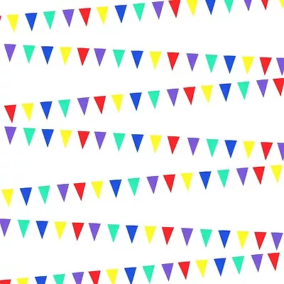 Bright Multicolour Triangle Plastic Double-Sided Party BBQ Garden Party Bunting • £3.99