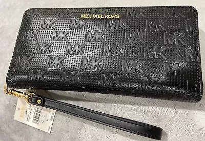 MICHAEL KORS Jet Set Logo Travel Continental Black Leather Wallet - New W/ Tags • $69.99