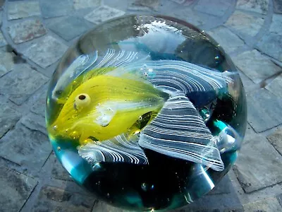 Vtg. Likely Murano Glass Paperweight (2.57 Lbs) Brightly Colored Swimming Fish • $19.99