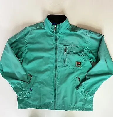 Vintage 90s Fila Windbreaker Full Zip Jacket Green Teal Lightweight Men's Large • $22.50