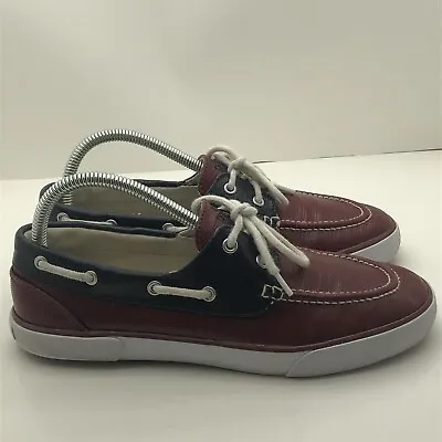 $24 • Buy Lauren Polo Ralph Lauren Boat Shoes Women's Size 8.5 B Lander Coated Red Navy