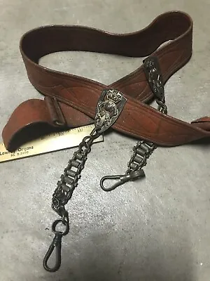 RARE Free Mason Leather Belt Sword Clips Belt Buckle Pettibone Bros. Knight  • $356