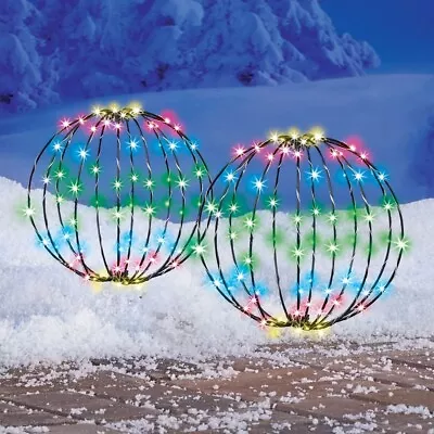 Solar Lighted Multicolor Metal Christmas Ornament Sphere Outdoor Decoration • $34.99