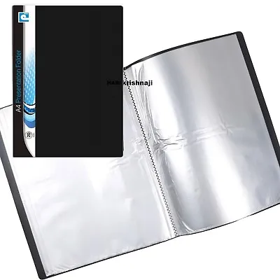 A4 Document Certificate Display Folder 20 Plastic Transparent Pockets Black • £2.99
