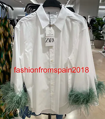 $115.80 • Buy Zara New Woman Poplin Shirt With Feather AppliquÉs White Green Xs-xl 2165/003
