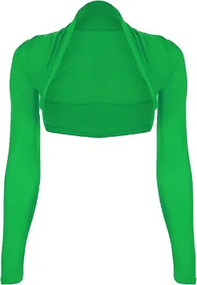 Ladies Womens Long Sleeve Cropped Cardigan Top Bolero Shrug Plus Size UK 8-22 • £5.98