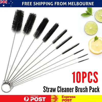 10x Nylon Straw Brush Cleaner Bottle Tube Pipe Small Long Cleaning Set Kit AU • $6.92