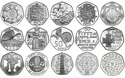 UK 50p PROOF ENGLISH DECIMAL FIFTY PENCE COINS CHOICE OF DATE 1971-2017 • £54.99