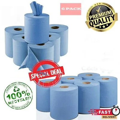 12 X Jumbo Workshop Hand Towels Rolls 2 Ply Centre Feed Wipes Embossed Tissue • £15.03