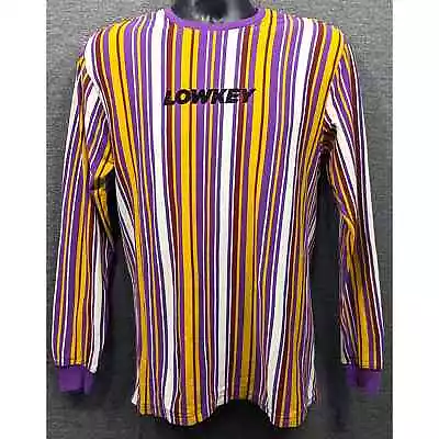 VOX POPULI Mens T-Shirt - Purple/Mustard Stripe Lowkey Long Sleeve Medium • $14.99