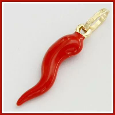 £90 • Buy 18k 18ct Real Yellow GOLD Italian Horn Of Plenty Red Enamel Cornicello Pendant