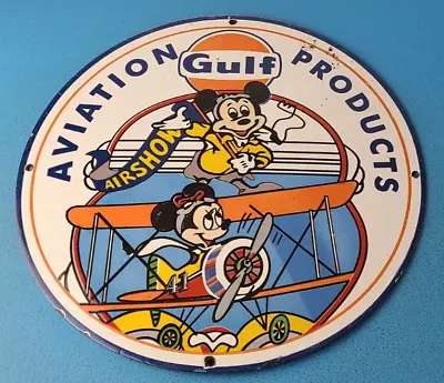 Vintage Gulf Gasoline Sign - Mickey Mouse Sign - Gas Pump Station Porcelain Sign • $145.47