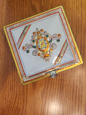 $12.99 • Buy Vintage German Chest/Trinket Box Colorful, Embossed ,Gold Tin Box W/Latch