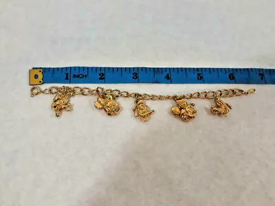 Vtg DISNEY Goldtone Charm Bracelet Mickey Goofy Donald Minnie Pluto ~ Ships FREE • $28