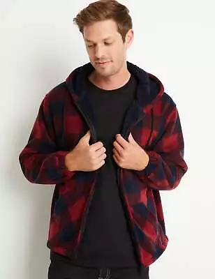 RIVERS - Mens Jacket -  Polar Fleece Check Zip Shacket With Hood • $57.83