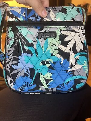 Vera Bradley Black White Aqua Blue Crossbody Silver Hardware Shoulder Bag • $8