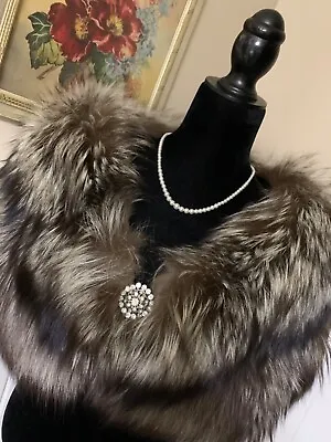 $265 • Buy Vintage Real Genuine Oversized Silver Fox Fur Stole Cape Wrap Soft & Fluffy