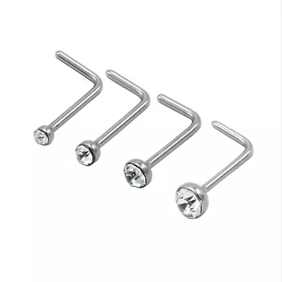 Nose Stud Surgical Steel Clear L-Shape Pin 1.5mm 2mm 2.5mm 3mm Body Jewellery • £1.98