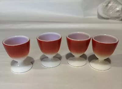 Vintage Milk Glass Egg Cup Holders Set Of (4) White Red Cups. B-199 • $49.99