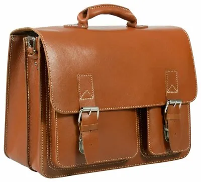 Tan Leather Satchel Laptop Briefcase Vintage Rugged Unlined Trendy Leather Bag • £139