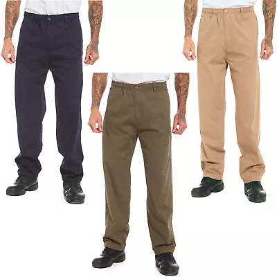 Mens Rugby Cargo Trousers Casual Work Pants Smart Elasticated Waist Plain Bottom • £9.99