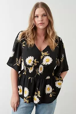 DOROTHY PERKINS Curve Daisy Floral Shirred Waist Blouse • £15.08